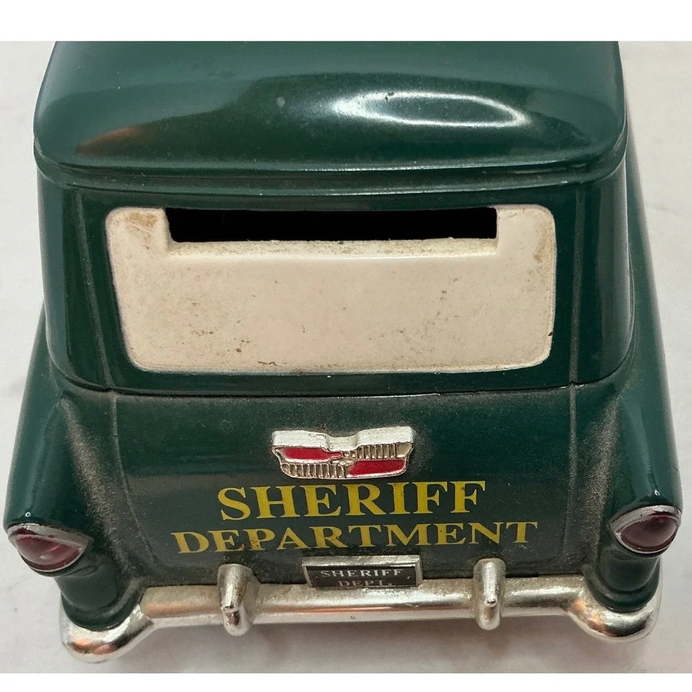 Vintage Sheriff Department Patrol Wagon Green Yellow 7.5 Inch Toy Car